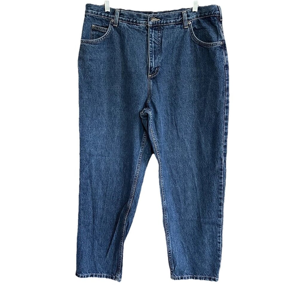 Lands End Womens Mom Denim Jeans Sz 18 Petite 100% Cotton Tapered Leg High Rise